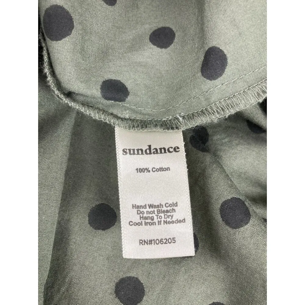 Sundance Lively Days Blouse Womens Size XL Olive Green Black Dot Coastal Grandma - Image 5