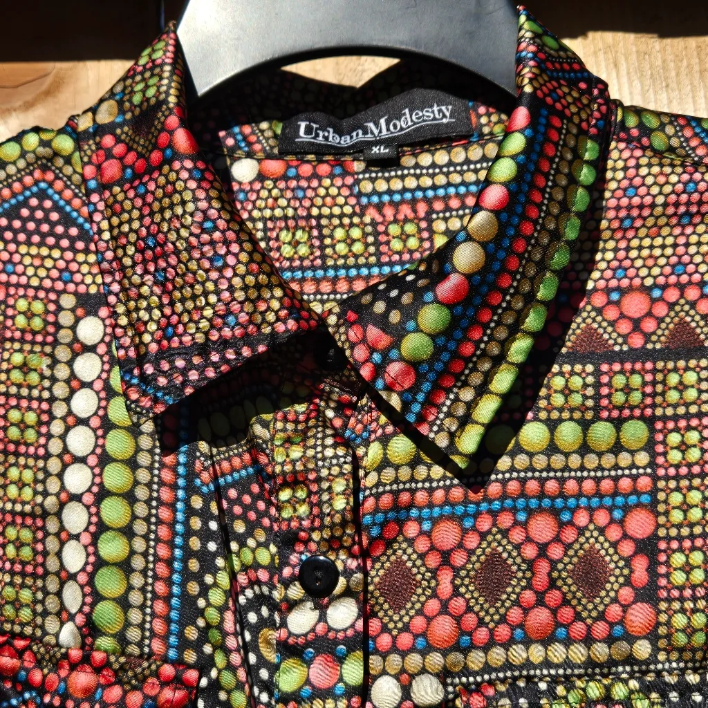 NWOT Urban Modesty Colorful Print Button Dress XL Red - Image 3