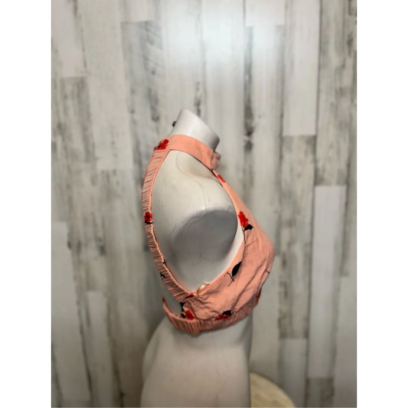 Zara Floral Halter Neck Crop Top Pink Red Flowers Size M Boho Festival - Image 5