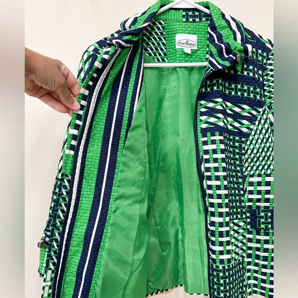 Vintage Patchington Jacket Zip Up, Collar & Sleeve Toggle Pulls, Lined, Pockets Green Size M - Image 6