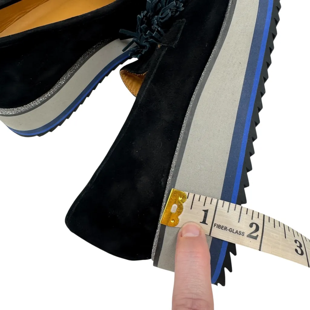 Johnston & Murphy Black Gracelyn Tassel Suede Platform Wedge Loafers 8 - Image 12