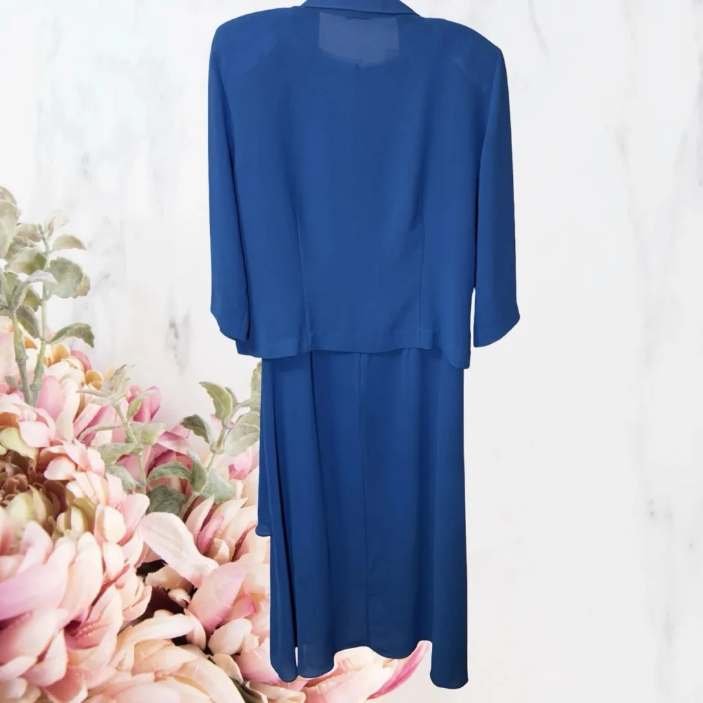 J. Taylor Vintage 80’s Set 2 Piece Blue Asymmetrical Dress Sheer Blazer Sz 14 - Image 6