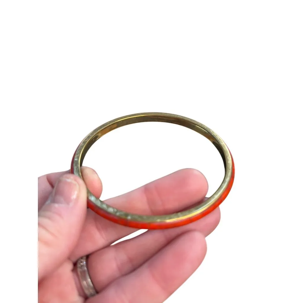 Vintage Brass & Red Enamel Bangle Bracelet - Image 2