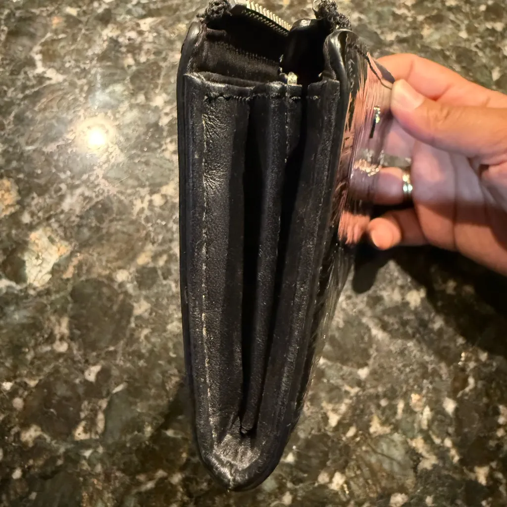 COACH POPPY EMBOSSED PATENT LEATHER SLIM‎ ZIP WALLET BLACK RARE MINT S - Image 7