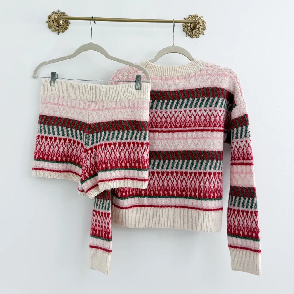 Pink Lily Cream Multi Fair Isle Knit Sweater Short Set - Image 8