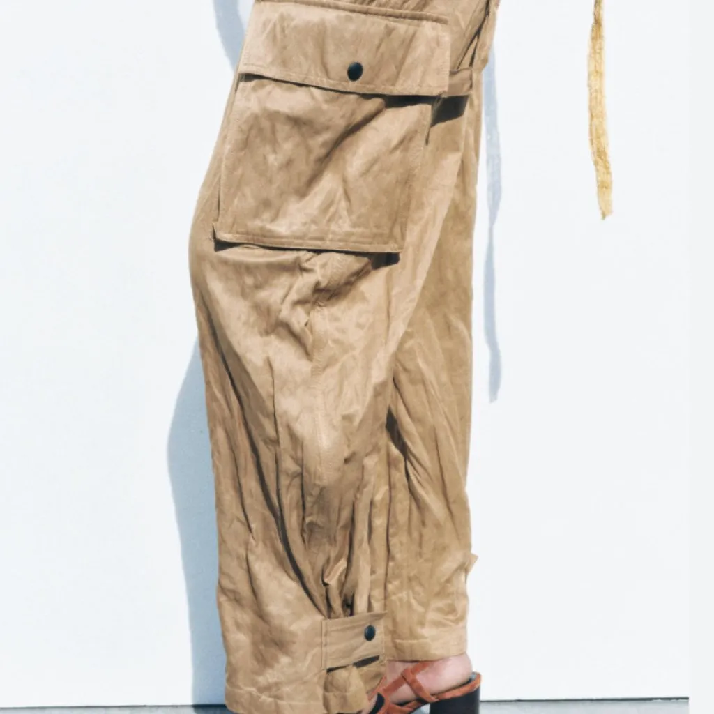 NWOT ZARA Crinkled Camel High-Waist Cargo Pants - M Bloggers Fave Satin Effect - Image 5