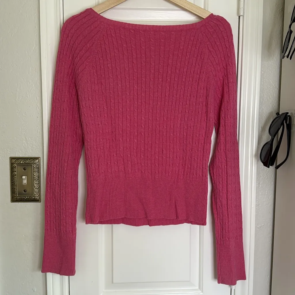 Aeropostale y2k label cableknit cropped half button sweater butterfly logo - Image 7
