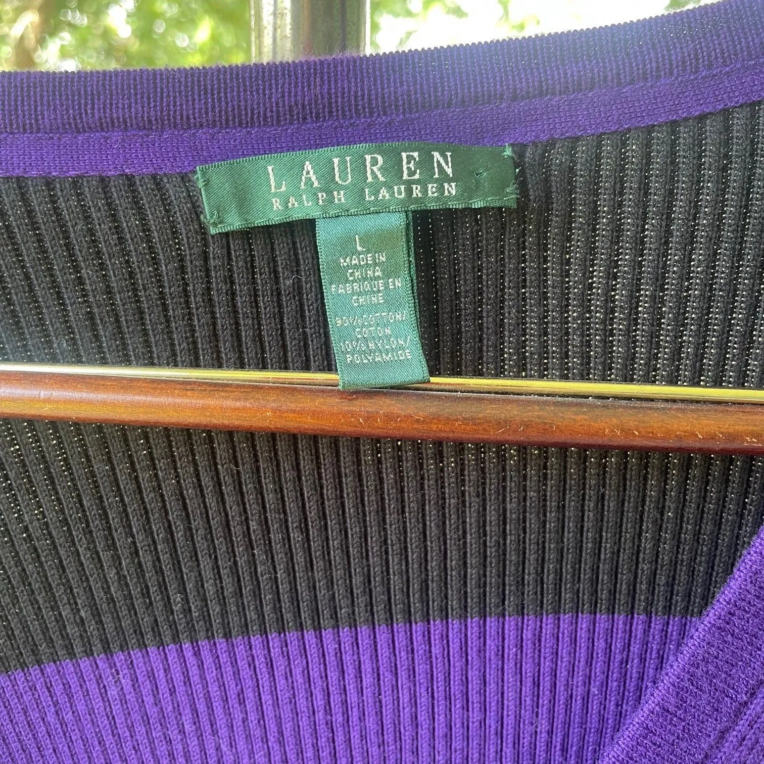 Lauren Ralph SZ LARGE  Purple & Black Cardigan Old Money Luxe - Image 11