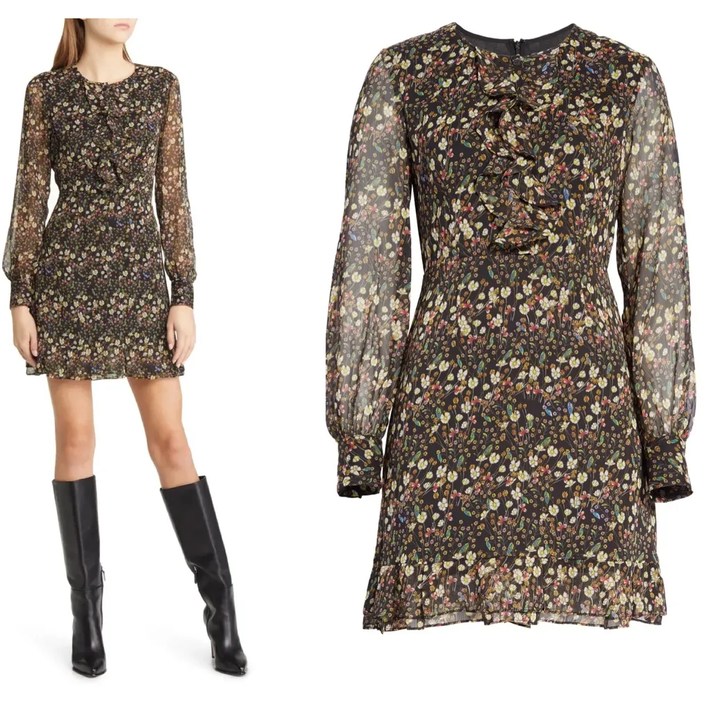 NWT French Connection Hallie Frill Long Sleeve A-Line Dress - Image 4