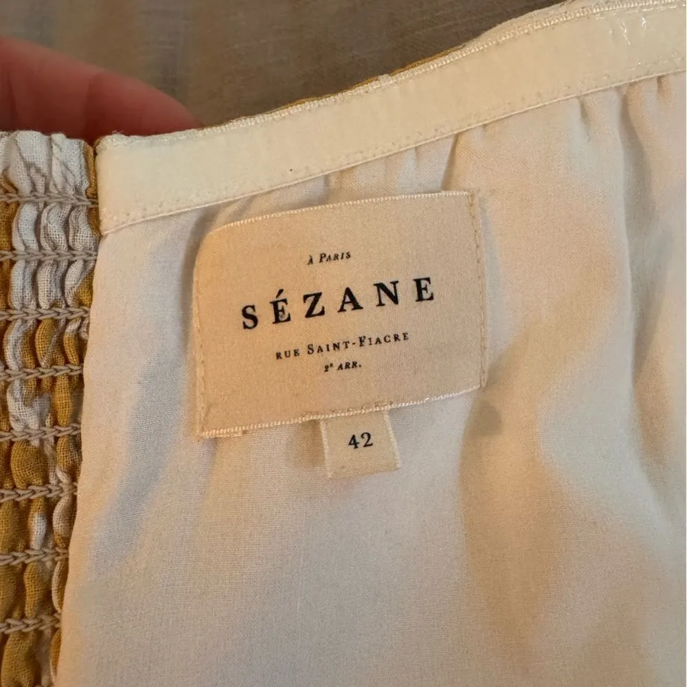 Sezane Beatriz Linen midi Dress in Yellow Floral 42 - Image 7