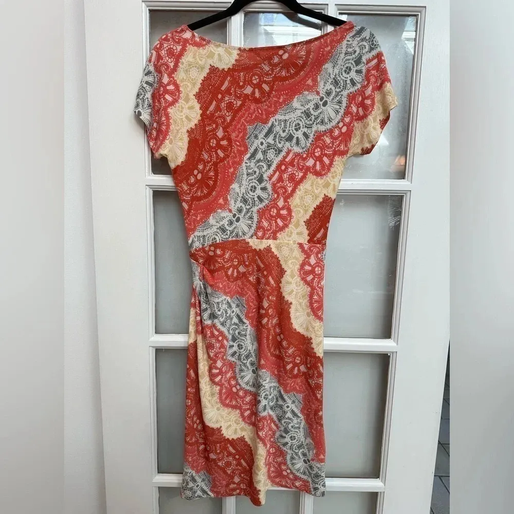 BCBGMAXAZRIA Curry Red Combo CHRISTELLE Ruching Jersey Dress Size XS NWT - Image 3