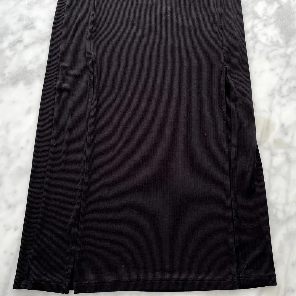 LNA Easy Rib Midi Cap Sleeve Dress Black XS Split Front V-Neck Rayon Spandex - Image 6