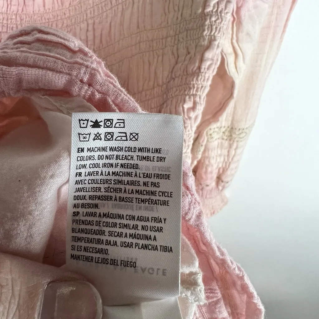 American Eagle Womens Pink Tie‎ Dye Smocked Ruffle Cotton Long Sleeve Dress L - Image 6