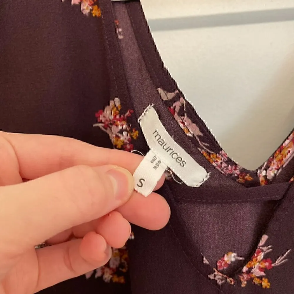 MAURICES Floral Bar Back Shift Dress Plum Purple Multi Short Sleeve Mini Fall S - Image 5