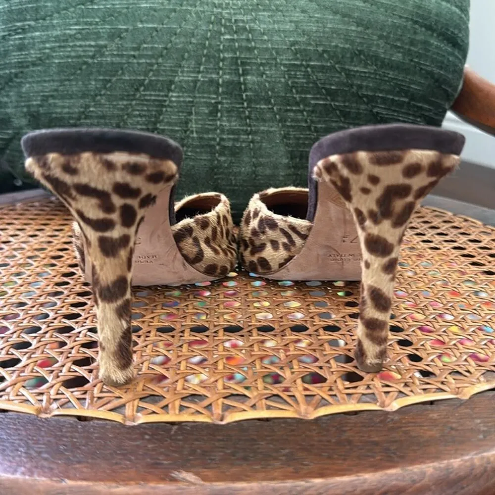 Madison Los Angeles Leopard Pony Hair Pointy Toe Open Back Heeled Mule Shoe Size 7.5 - Image 4