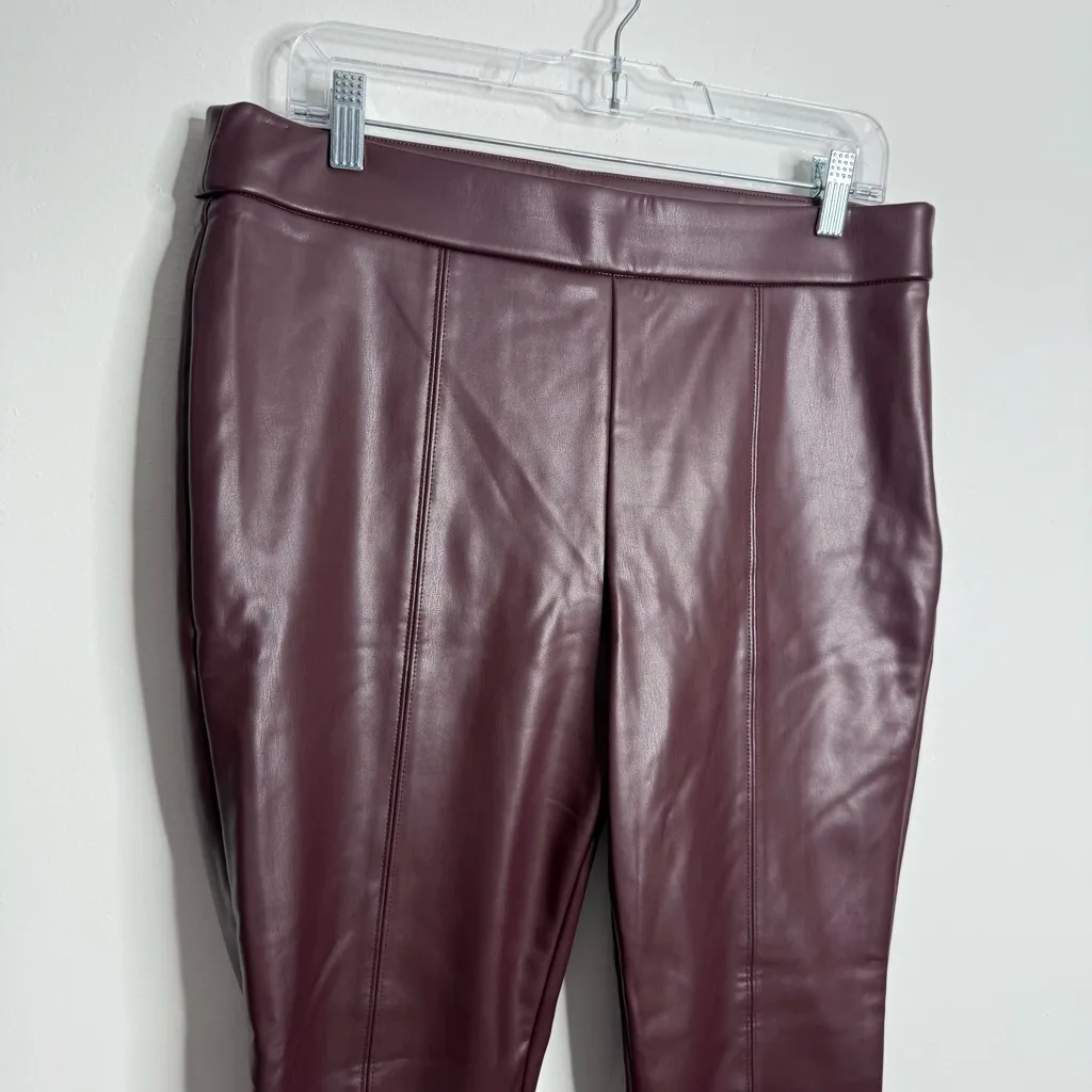 NWOT Talbots Faux Leather Leggings‎ Pants Rich Burgundy Size 12 Petite - Image 3