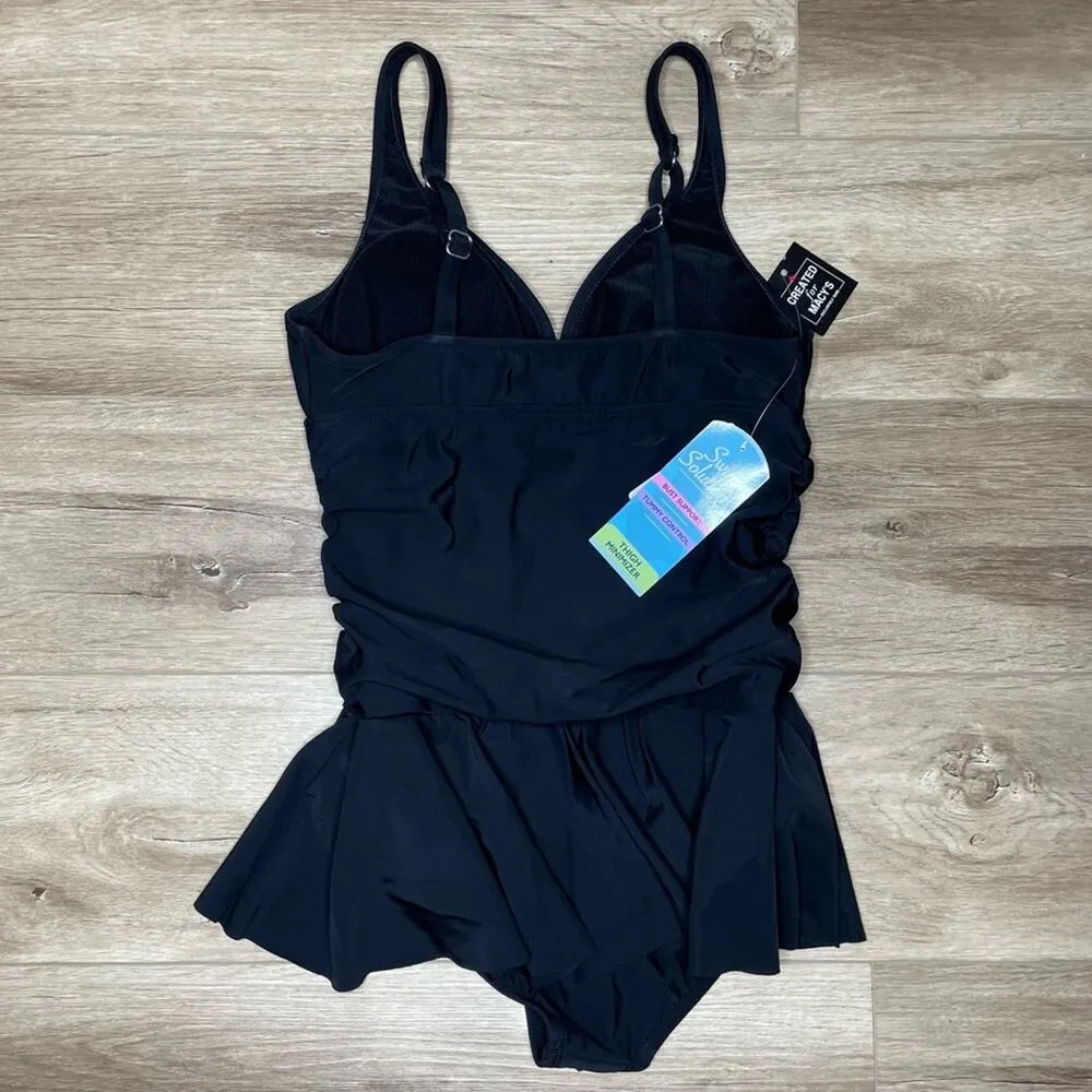 Swim Solutions Women's Solid Black Tummy Control V - Image 4