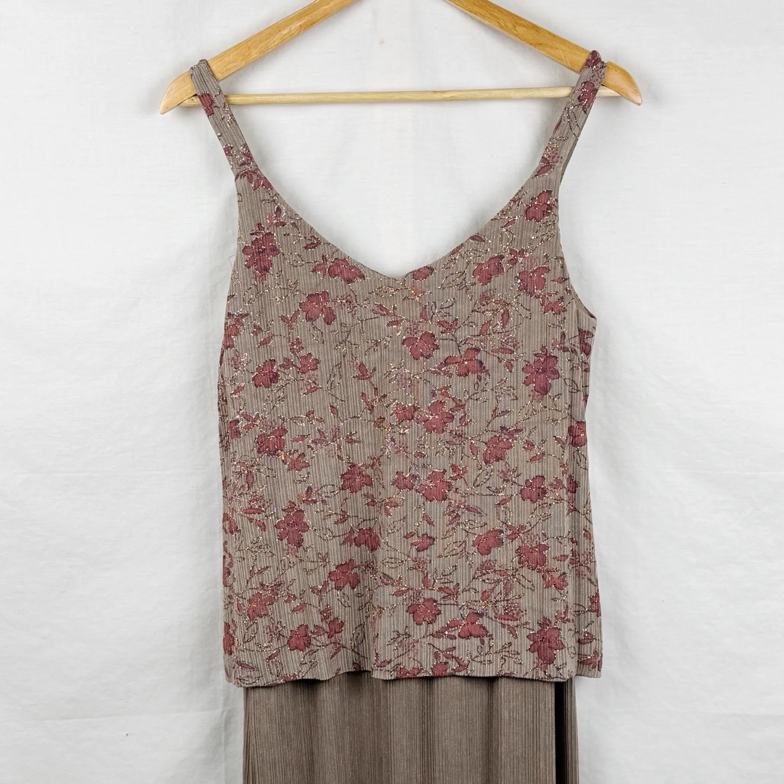 Alex Evenings Women's Size 12 Sleeveless Long Formal Dress Brown Floral - Image 2