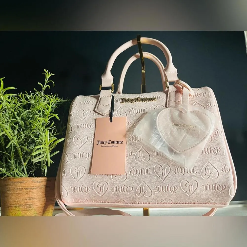 Juicy Couture Fame Pink Satchel Heart Embossed w/ Charm & Crossbody Strap NWT - Image 4