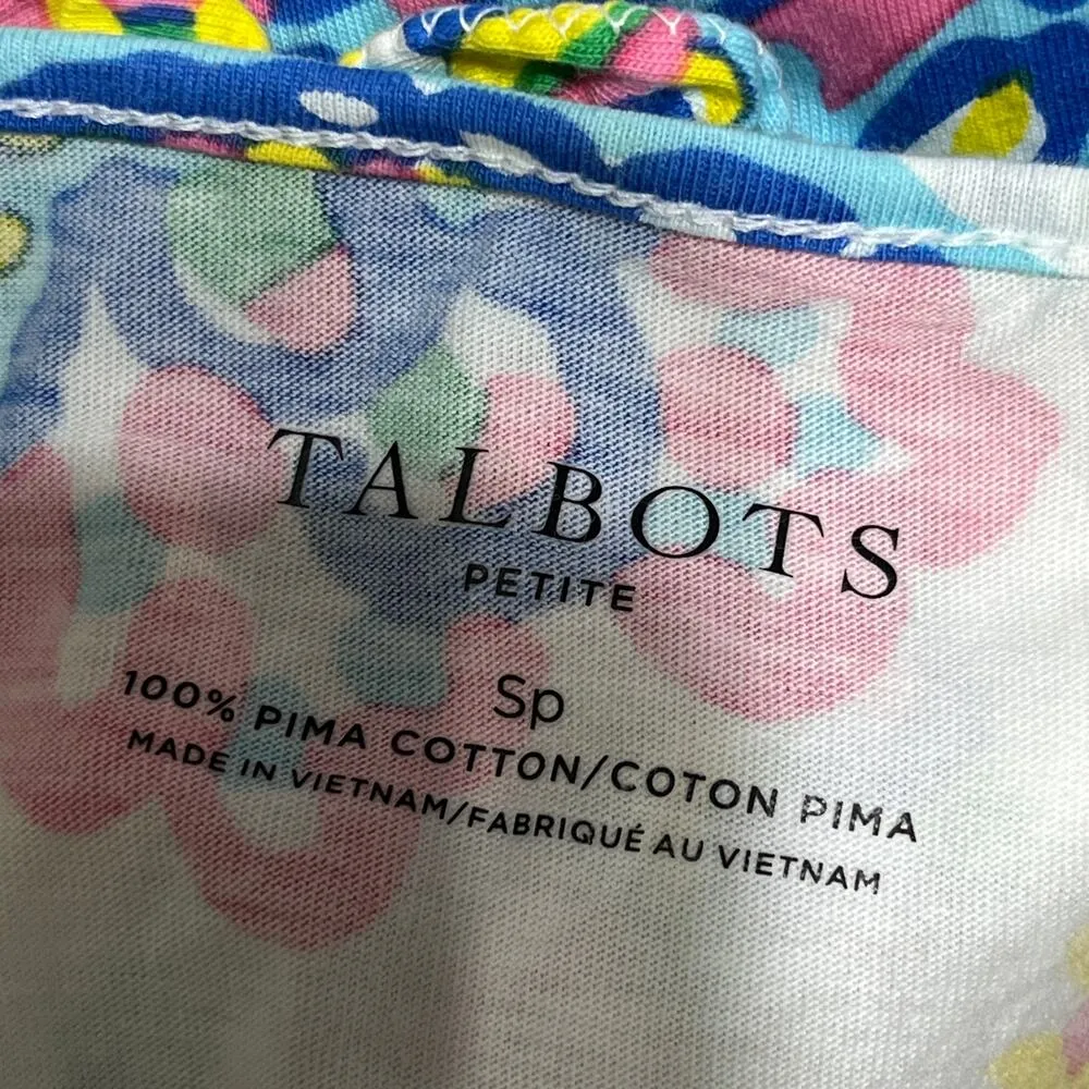 Talbots Women's Petite Small T-Shirt Pima Cotton Floral Paisley Ruffle Crewneck - Image 3