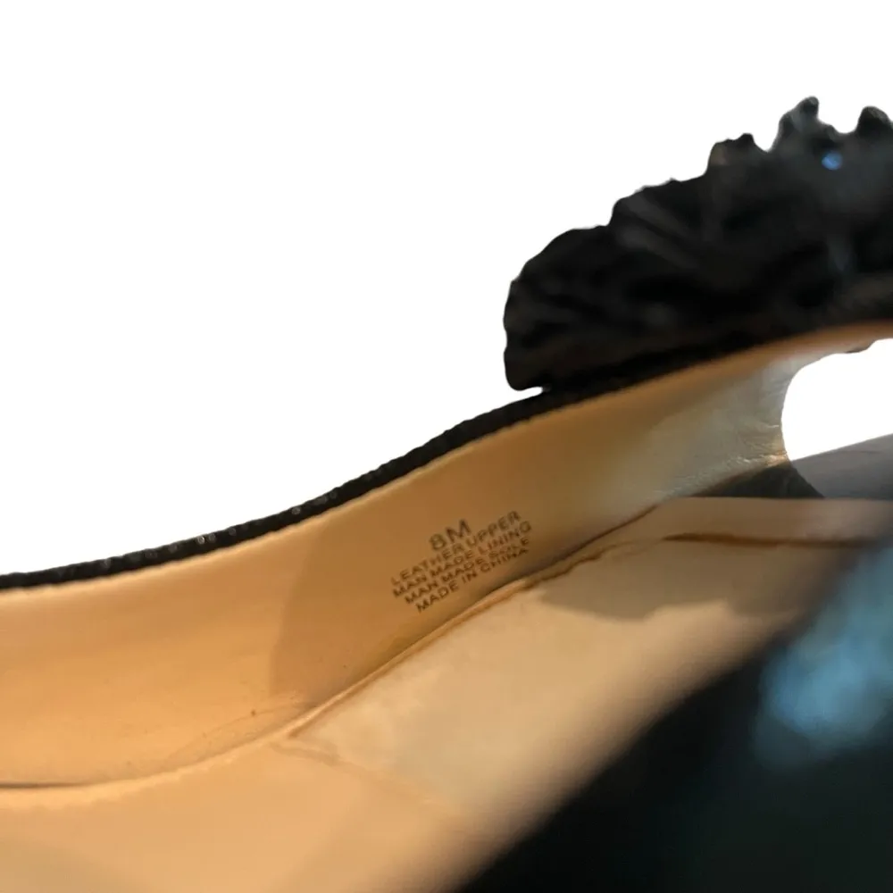 Alex Marie Black Leather D'Orsay Pumps Beaded Flower Rosette, Sz 8 - Image 13