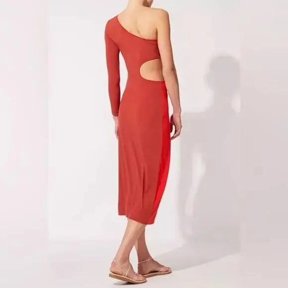 Solid & Striped The Ruby Dress One Arm Cut Out Midi Length Bodycon Red Size XS - Image 2