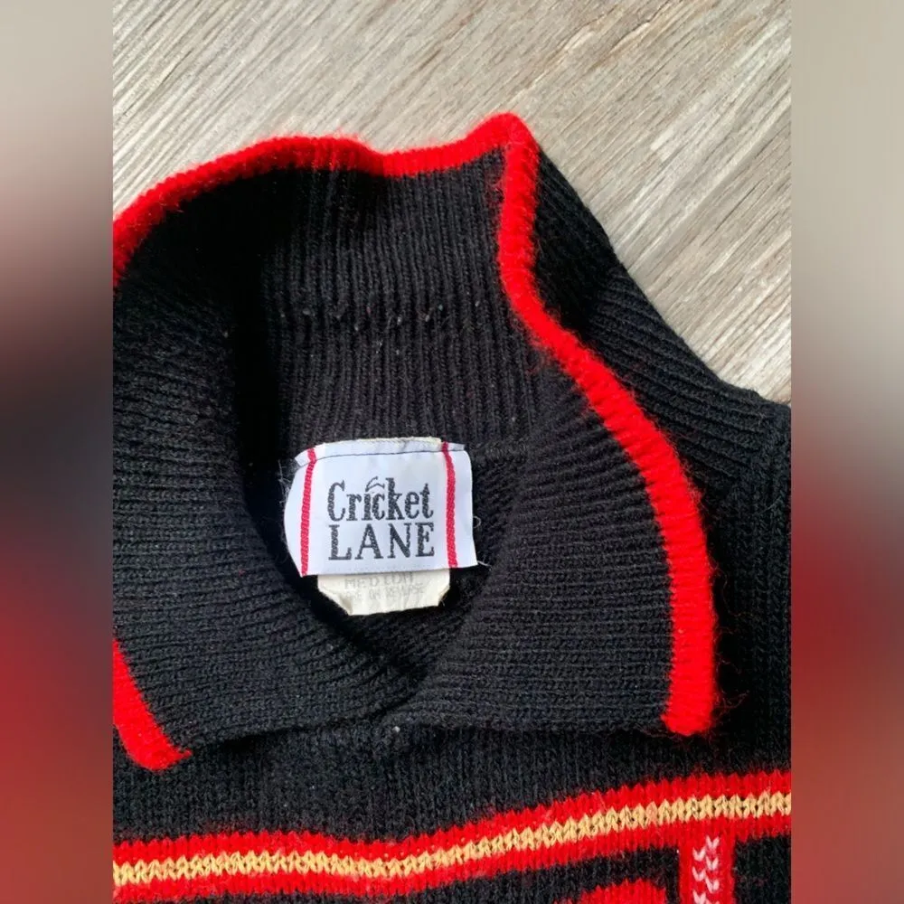 VTG Cricket Lane Holiday Christmas Poinsettia Funky Sweater Red Black Size S M Size M - Image 5