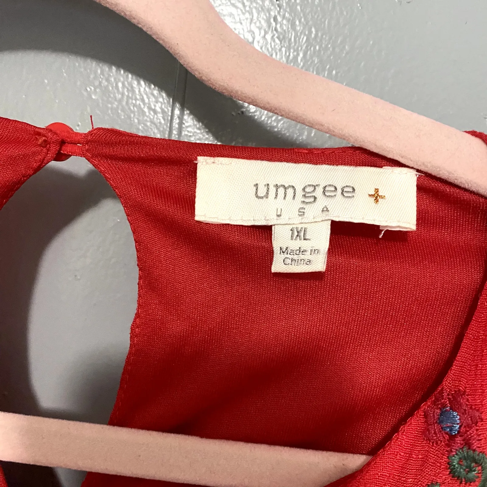 Umgee + Red Floral Embroidered Babydoll Flowy Boho Western Mini Dress 1XL - Image 4