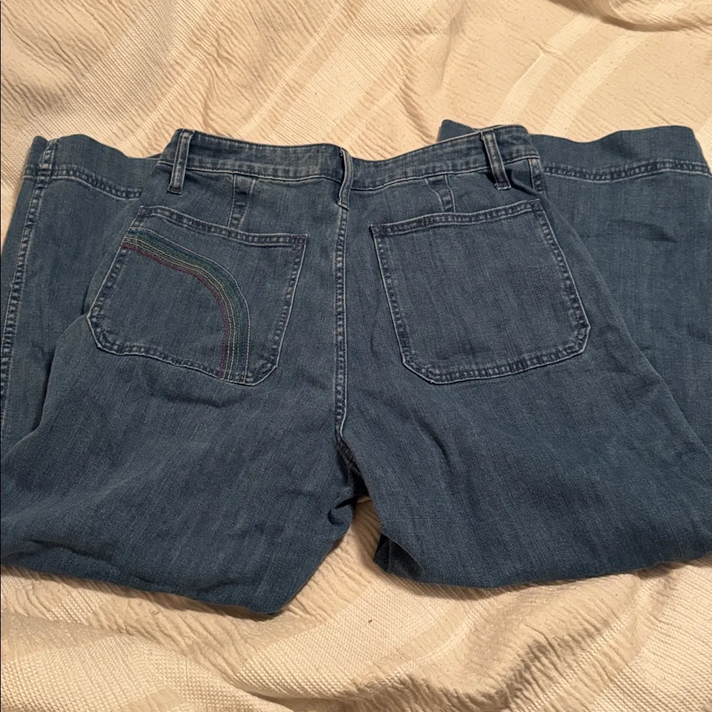 Madewell Wide Leg Cropped Jeans with Rainbow Embroidery - Image 3