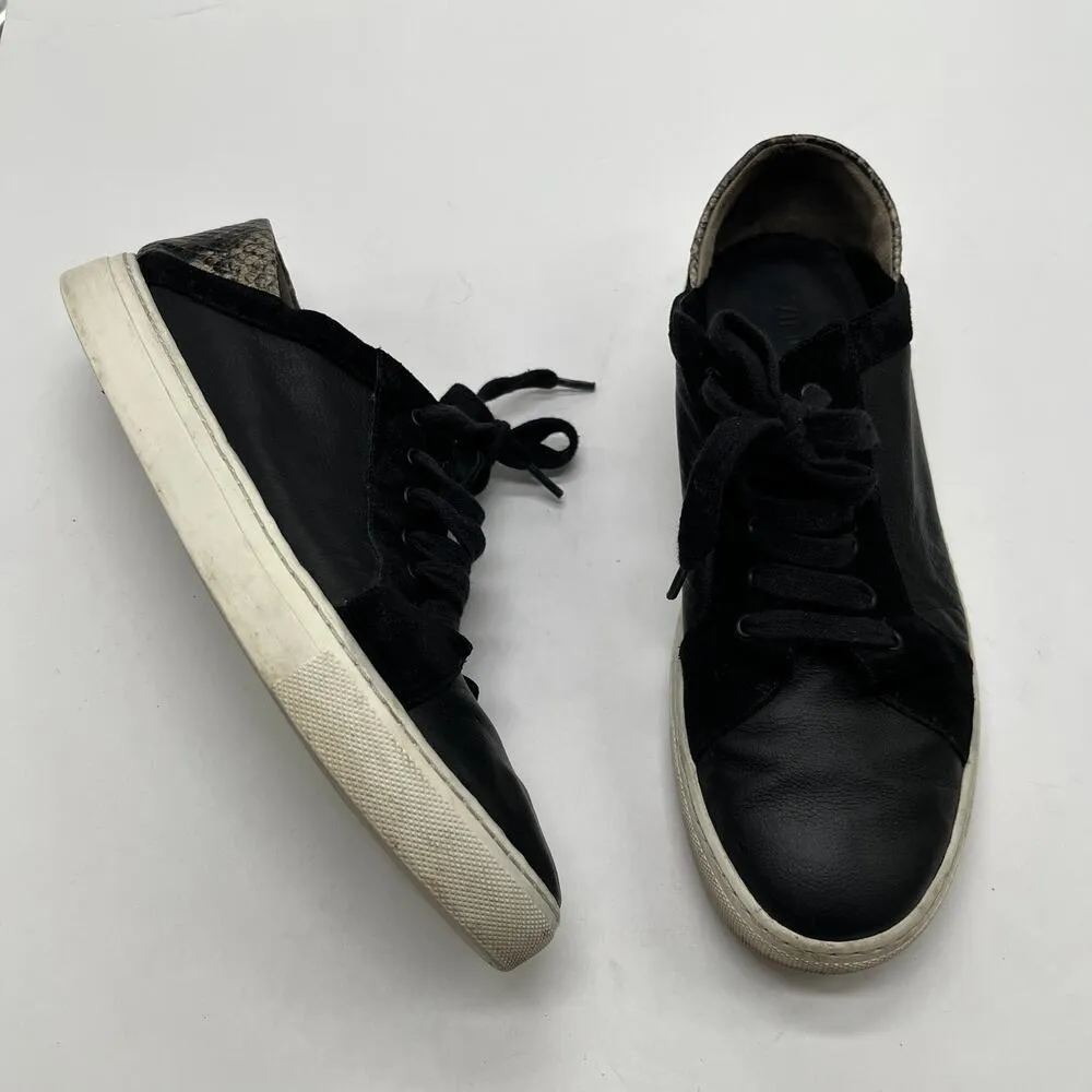 Vince Women's Anette Black Leather Suede Snakeskin Lace Up Sneakers Size 9 - Image 2