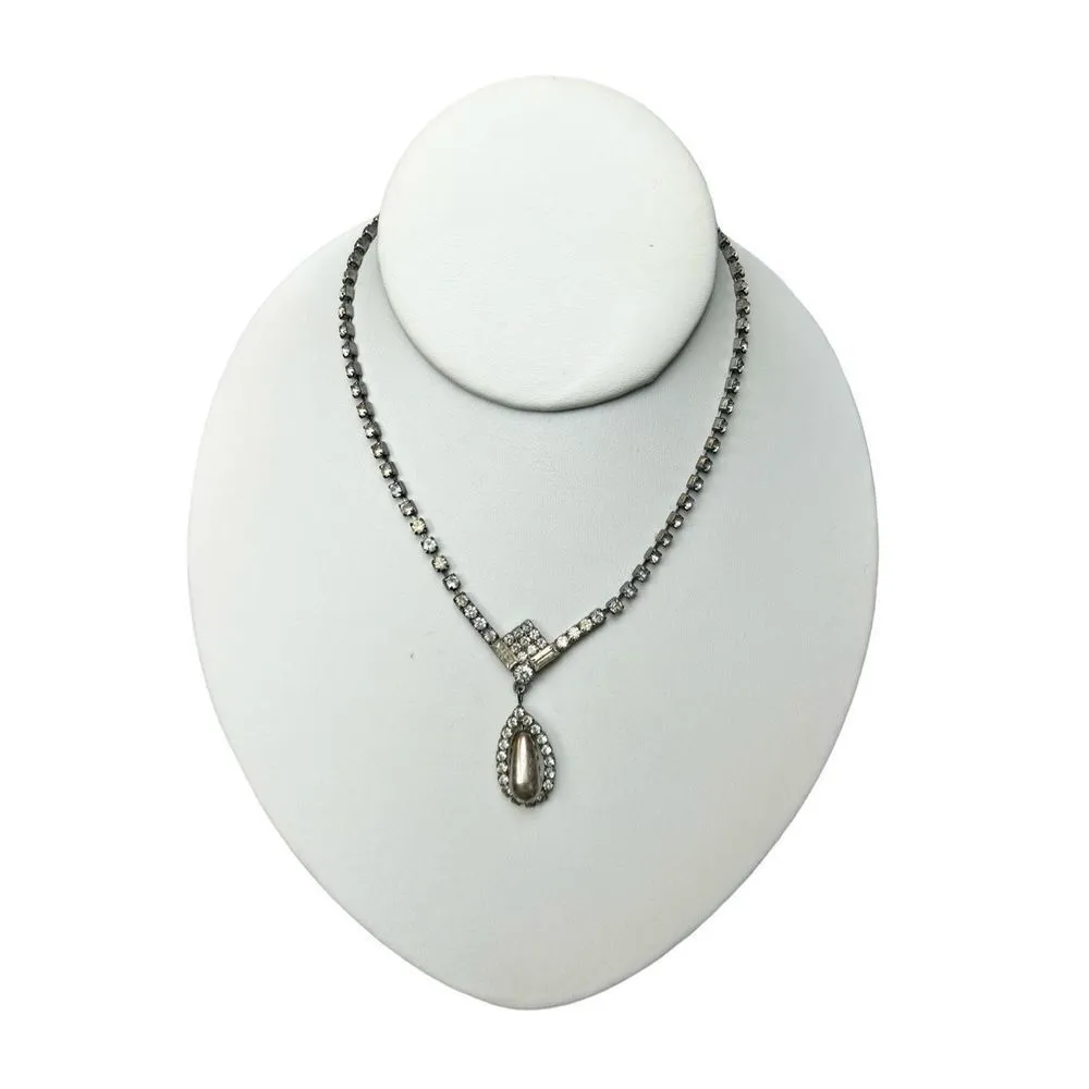 Special occasion clear rhinestone bridal/prom/ rhinestone necklace with pearl pe Silver - Image 2