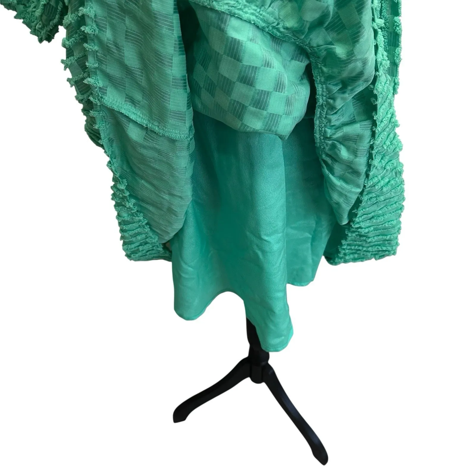 THML Grass Is Greener Puff Sleeve Texture Mini Dress Sz XS Bohemian Cottage Core - Image 8