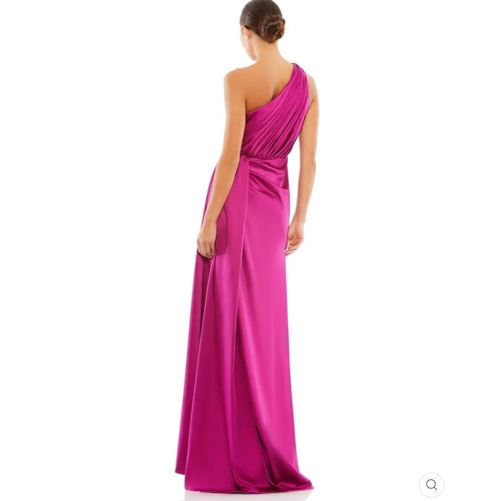 Mac Duggal 26654 Gathered One Shoulder Satin Faux Wrap Gown Dress - Image 6