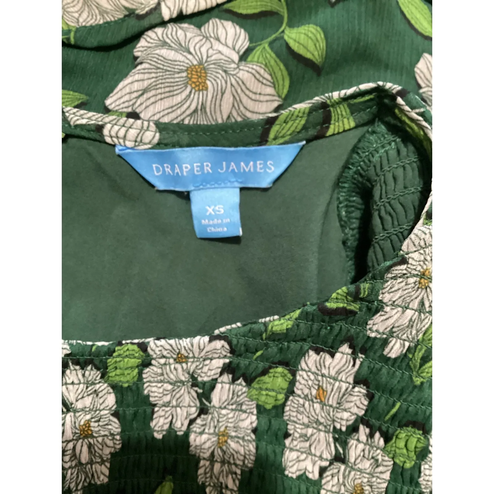 Draper James Green Floral Smocked Neck Long Sleeve Blouse XS - Image 5