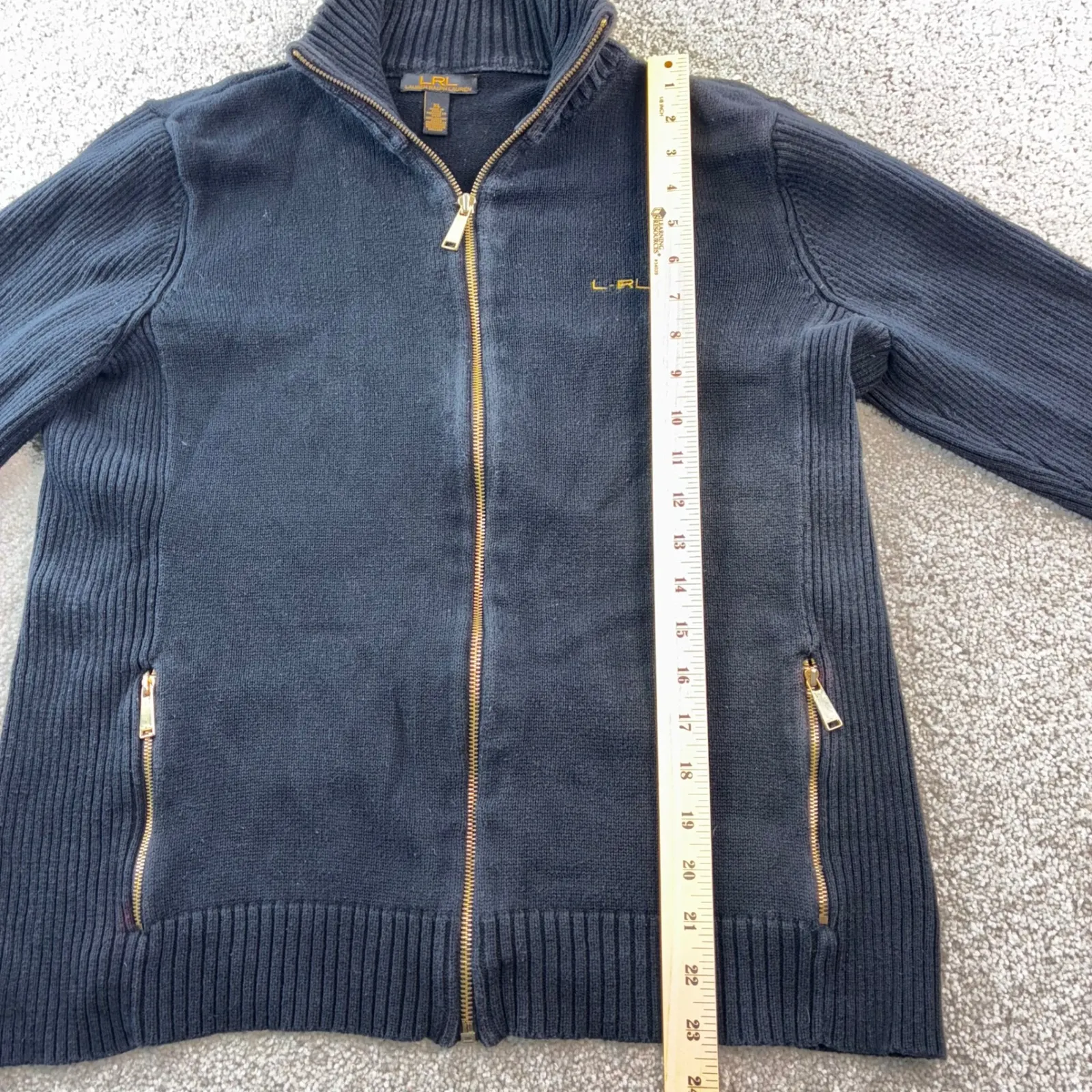 LRL Lauren Ralph Lauren Black Full Zip Ribbed Knit Sweater Jacket Women's Black Size XL - Image 3