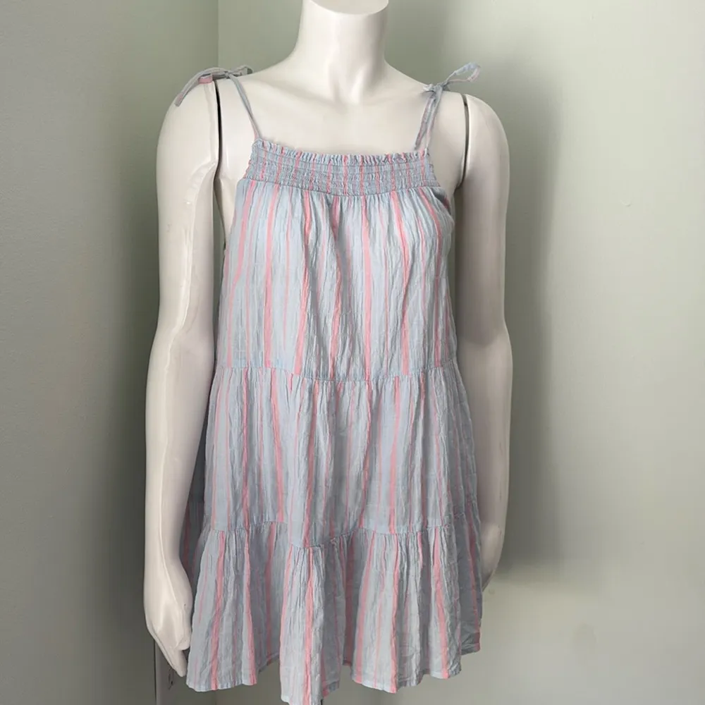 ANTHROPOLOGIE Pink & Blue Stripe Gauze Tiered Striped Tank Tunic Top Striped XS - Image 6