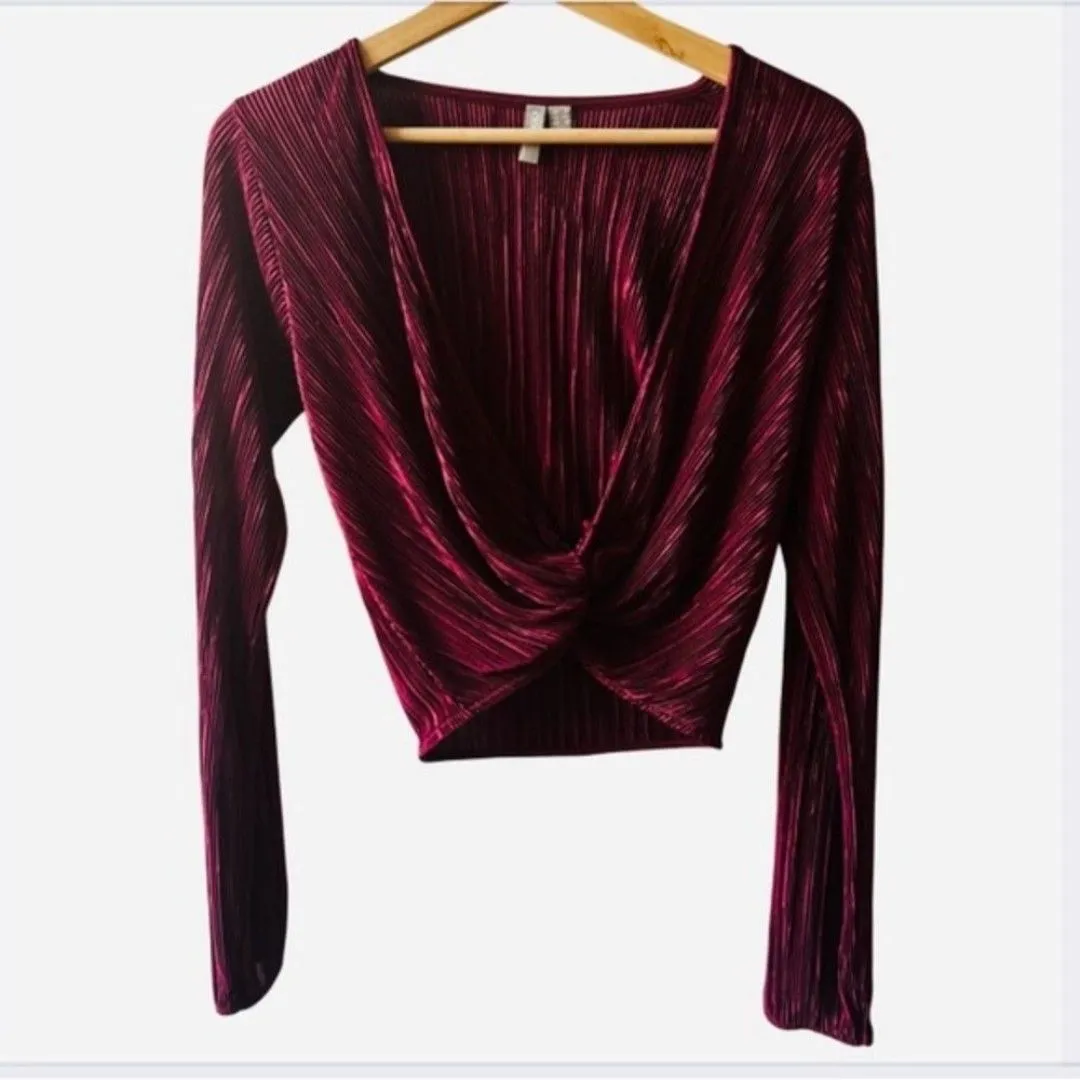 ASOS Red Plunge Crop Top Size 4 Cropped Wrap Twist Wine Burgundy NYE shiny sexy - Image 2
