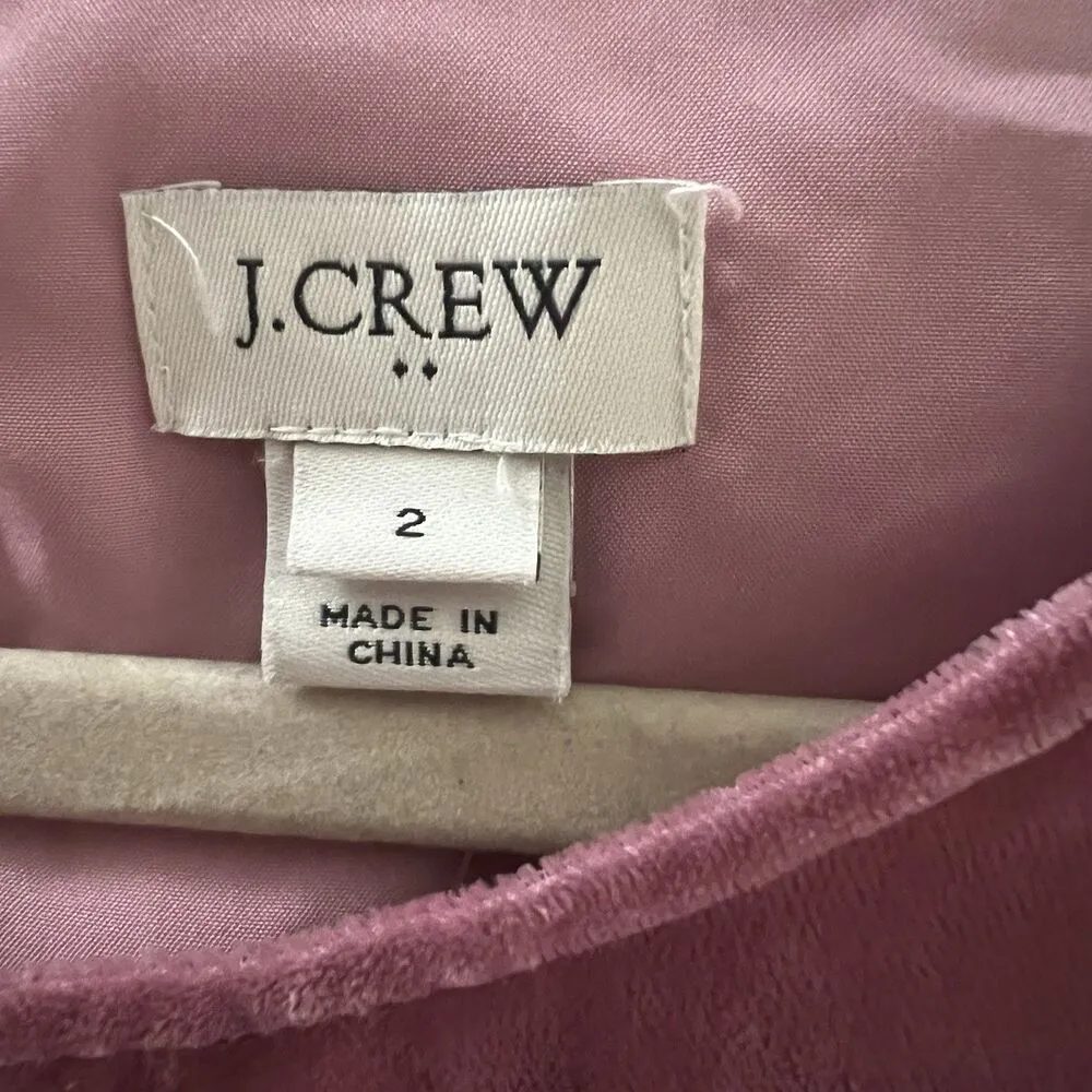 J Crew Velvet Dress Sz 2 Tulip Hem Faux Wrap Pink - Image 3