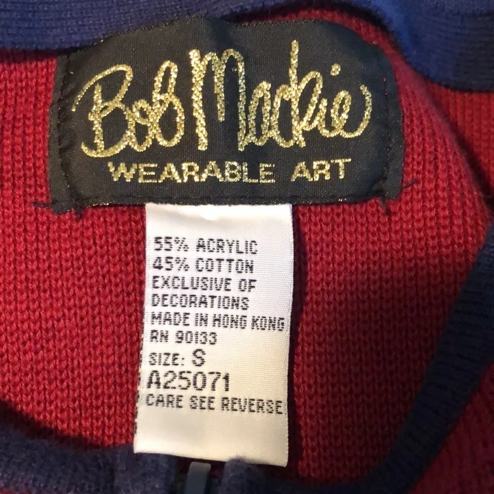 Bob Mackie Wearable Art Full Zip Cardigan Burgundy Navy Embroidered ROOSTERS - Image 7