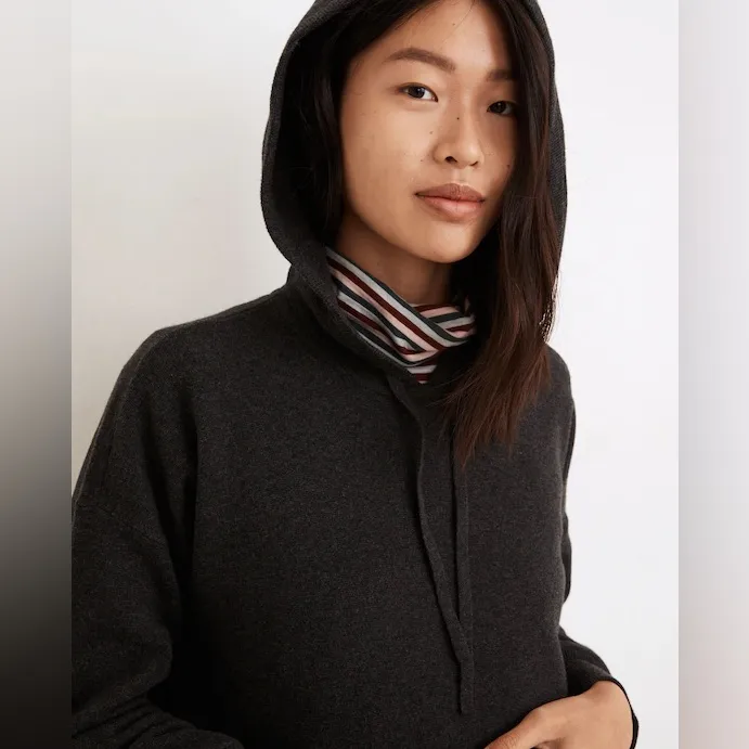 Madewell Long Sleeve Hooded Sweater Dress in Heather Charcoal M - Image 2