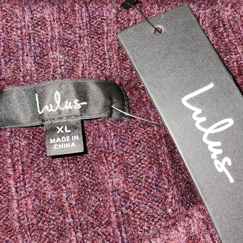 NWT Lulu's Womens Burgundy Cable Knit Mini‎ Sweater Dress XL - Image 4