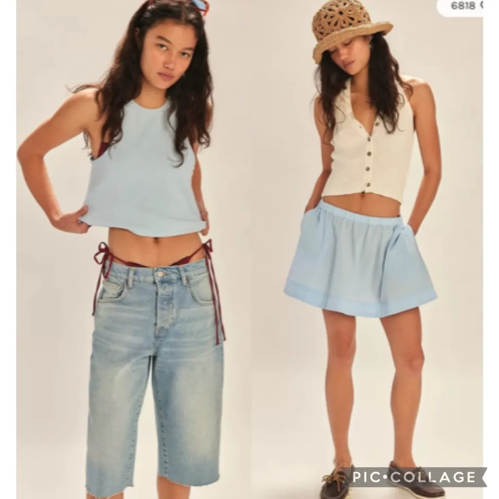 New Set! FREE PEOPLE free-est MILANI Skirt Sleeveless Top Size MEDIUM Light Blue - Image 4