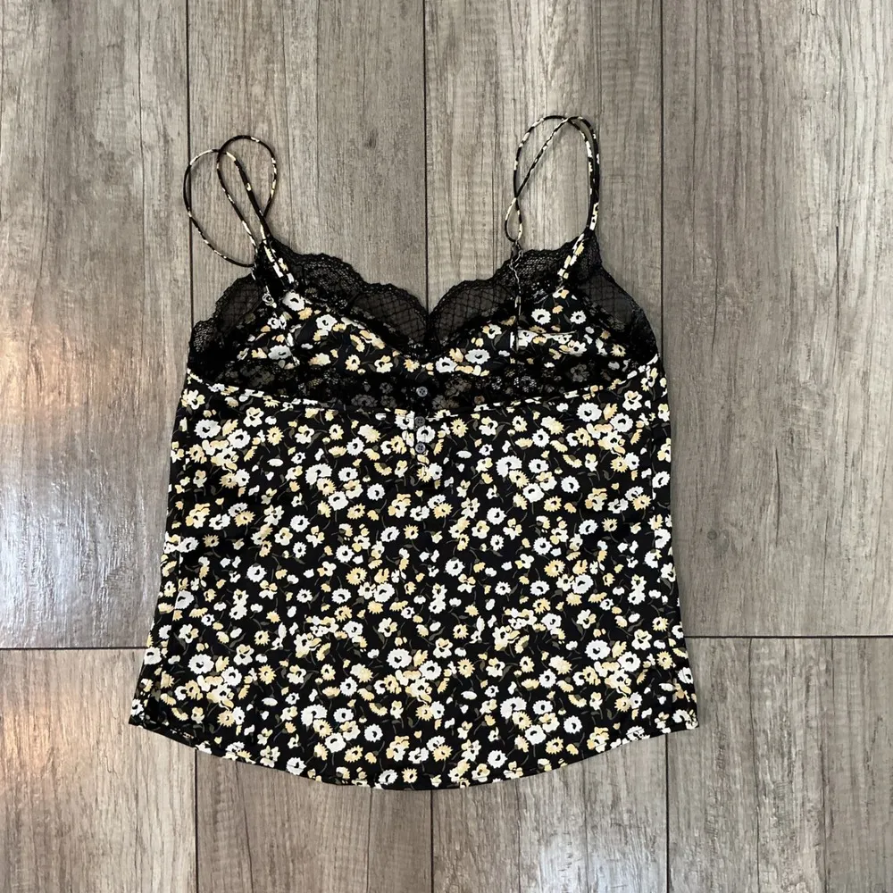 Abercrombie & Fitch Floral Cami Top Lace‎ Trim Black Yellow Cute Tank Size S - Image 5