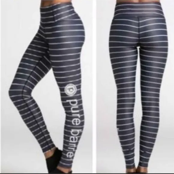 Pure Barre Black/White Stripe Leggings - Image 2