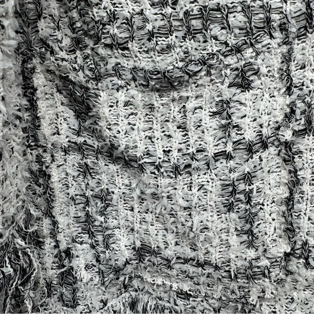 Bruno Manetti Italian Made Cardigan Black & White Fringe Open Front Boho Small - Image 9