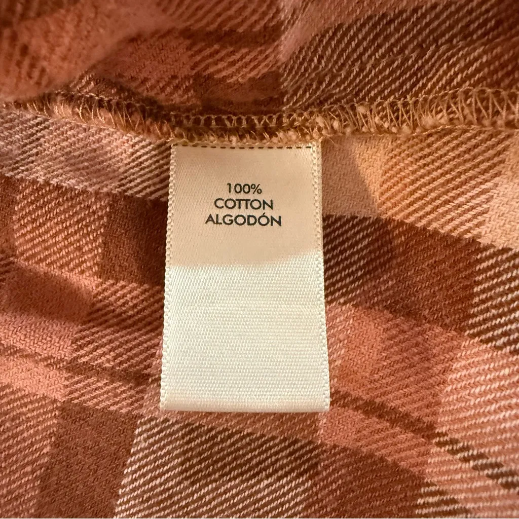 BKE Boyfriend Hooded Distressed Flannel Full Zip Shacket Womens Medium Rust Pink - Image 6