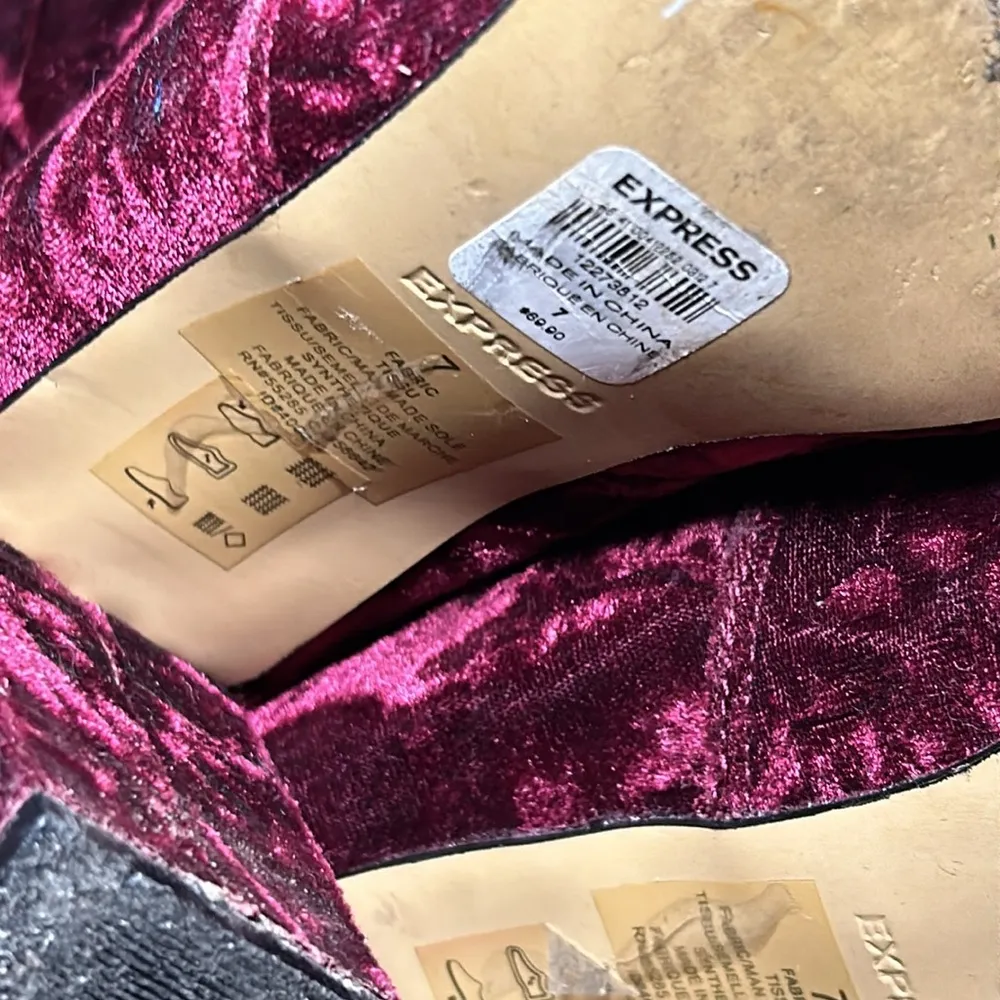 Express Red Velvet Block Heel Ankle Boots - Drawstring Sock Booties size 7 - Image 6