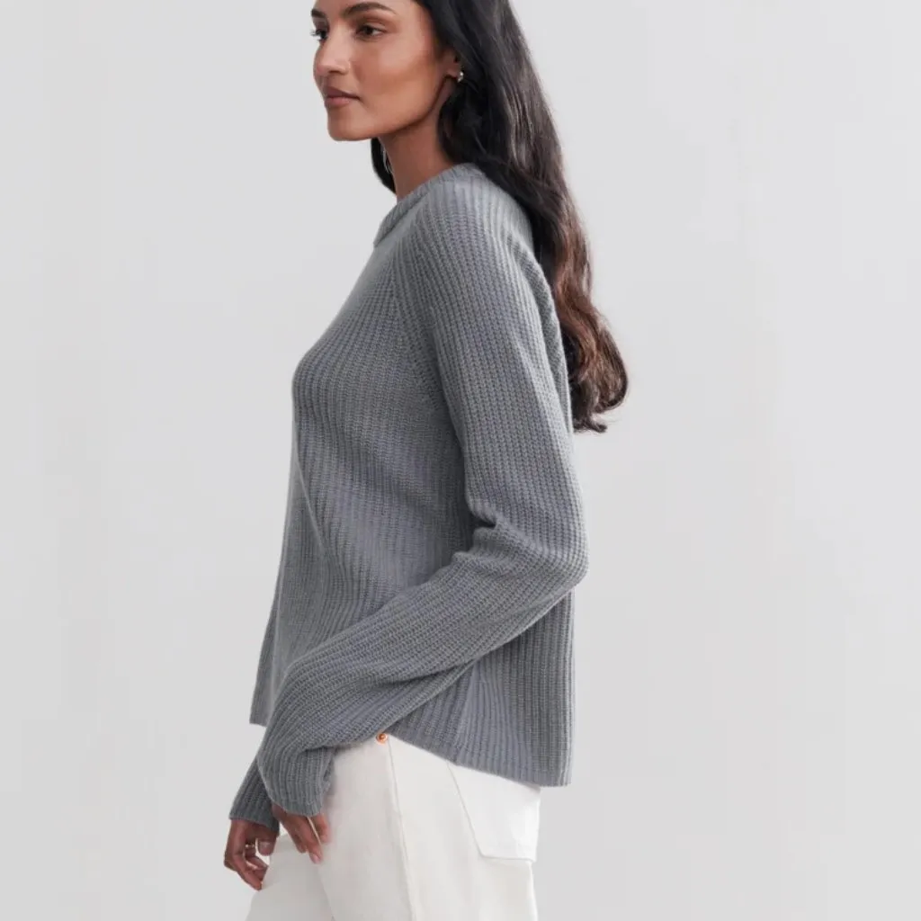 Jenni Kayne Cashmere Fisherman Sweater in Dusty Blue, Size Small - Image 3