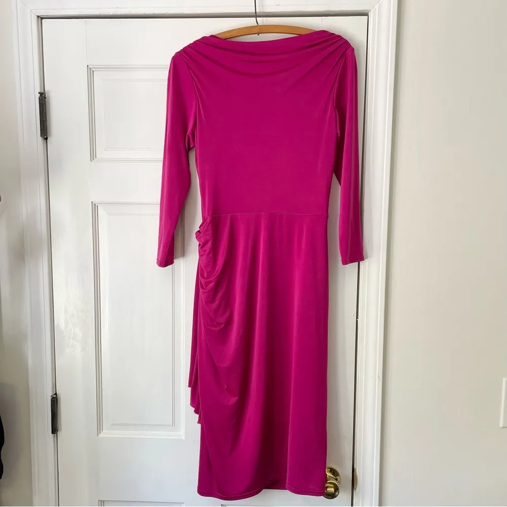 Tadashi Shoji Lipstick Pink Cowl Neck semi formal dress form fitted - Image 5