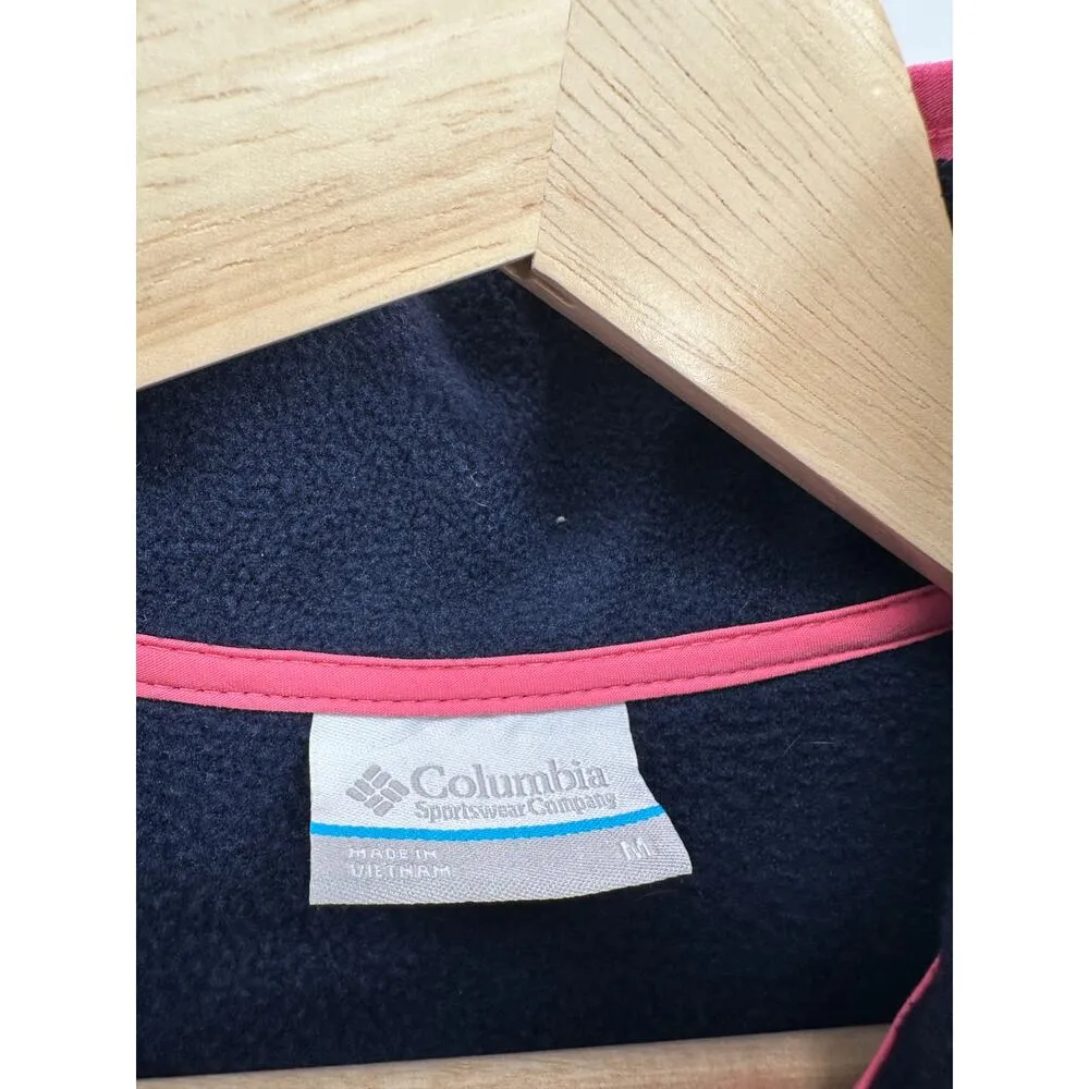 Columbia Pullover Women Medium Quarter Snap Fleece Blue Pink Collar Pockets - Image 6